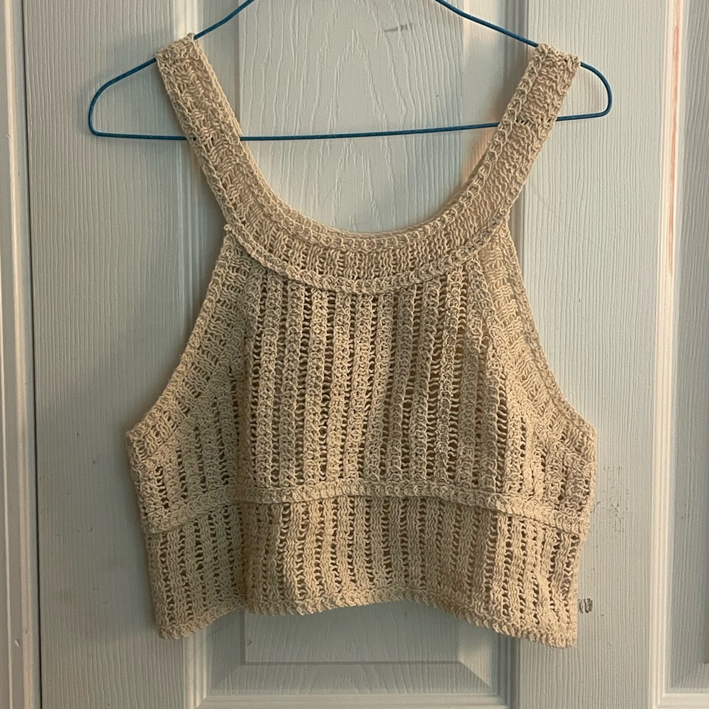 Timing Cream Ribbed Crop Tank Top